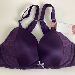 Cacique Nylon Wire Boost Plunge Bra Size 32B Purple Lace Sleek Racerback NWT New